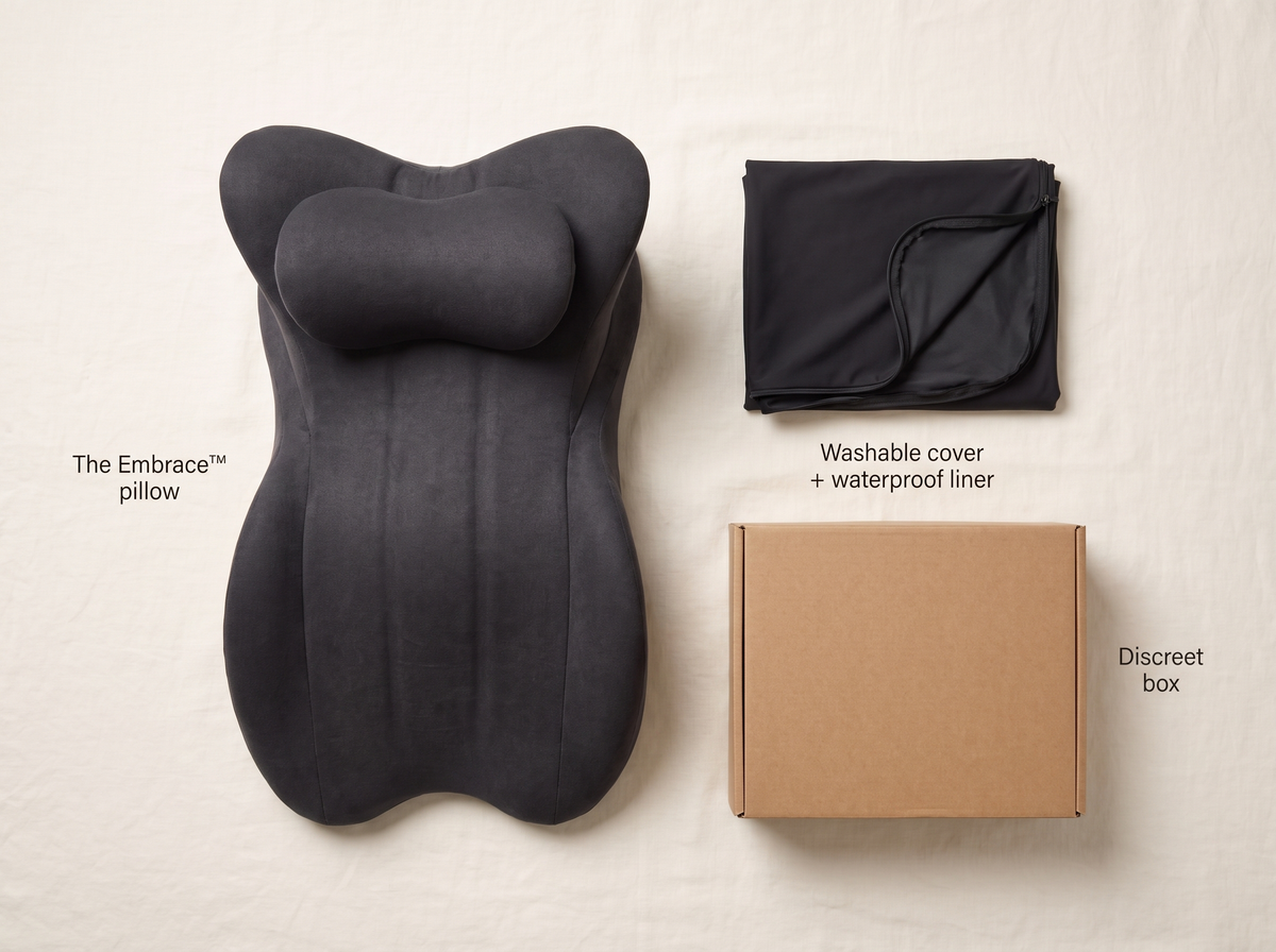 Everything included: pillow, washable cover, discreet box
